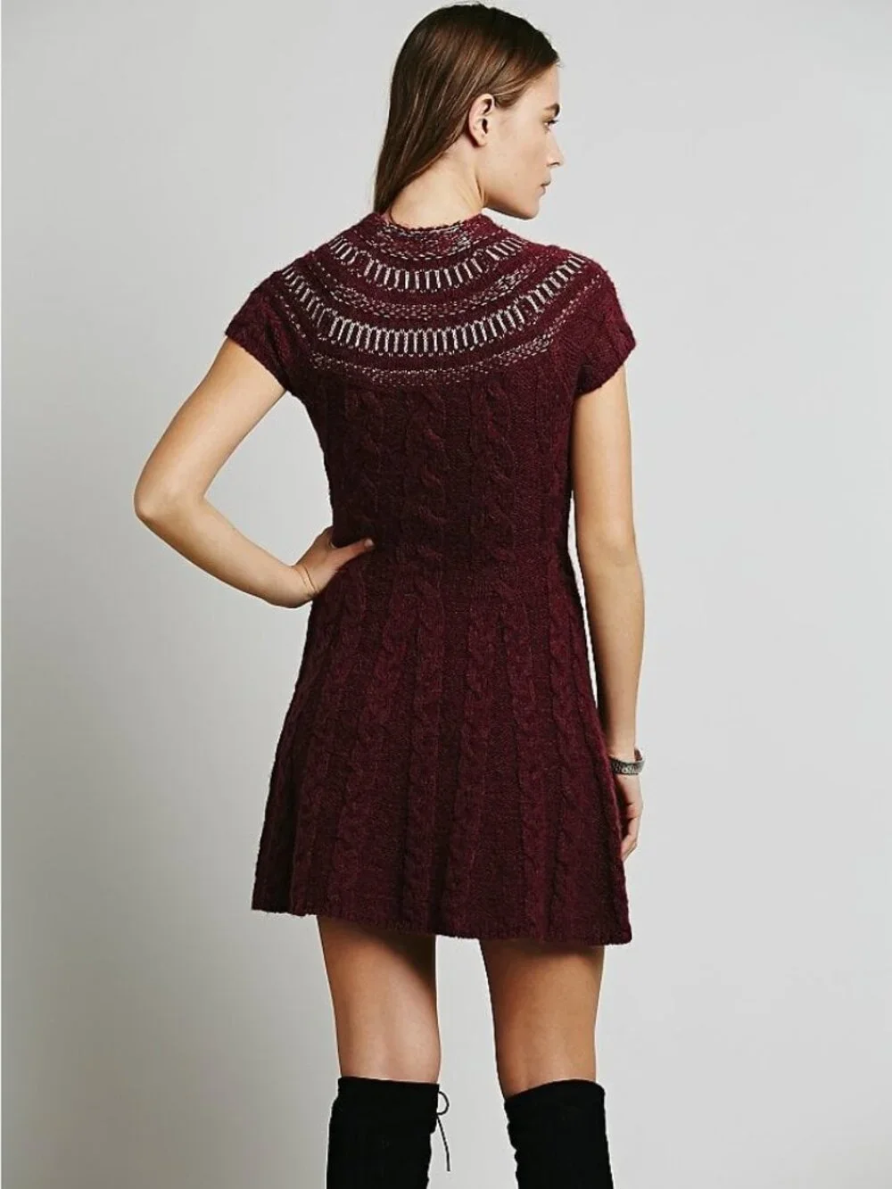 NWT Free People Dark Cherry Sequin Fit & Flare Sweater Dress | Mob Wife Coquette - Picture 9 of 16